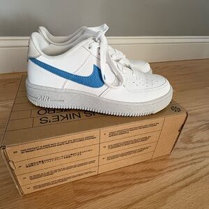Girls Nike Air Force 1 Crater White and Carolina Blue Sneakers